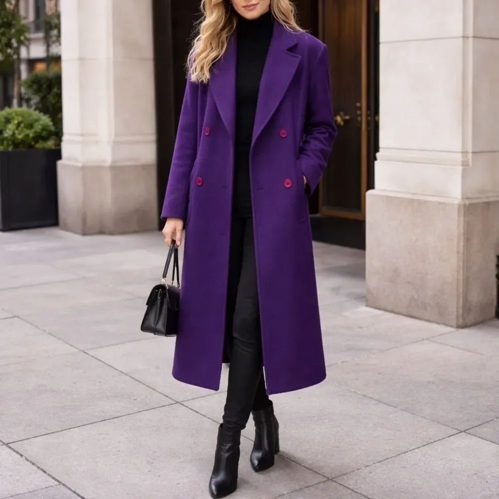 Vintage Style VI Limited Long Longline Purple Wool Double-Breasted Coat